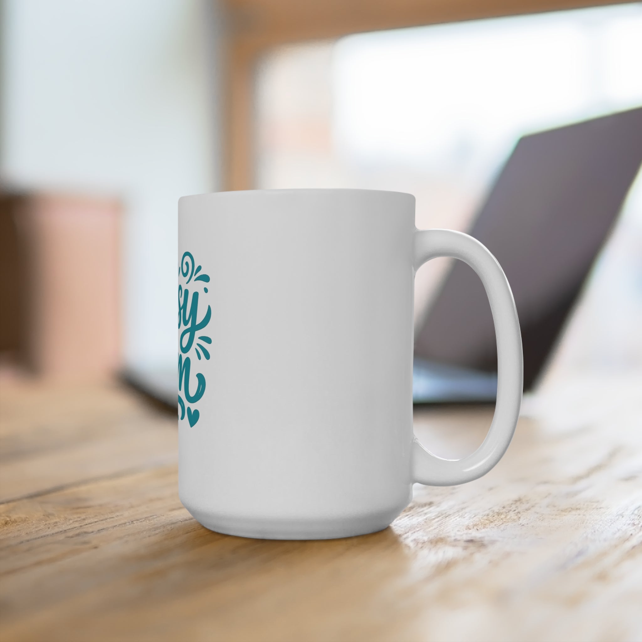 Messy Mom 15oz Coffee Mug — Funny Mom Gift, Teal Script Typography